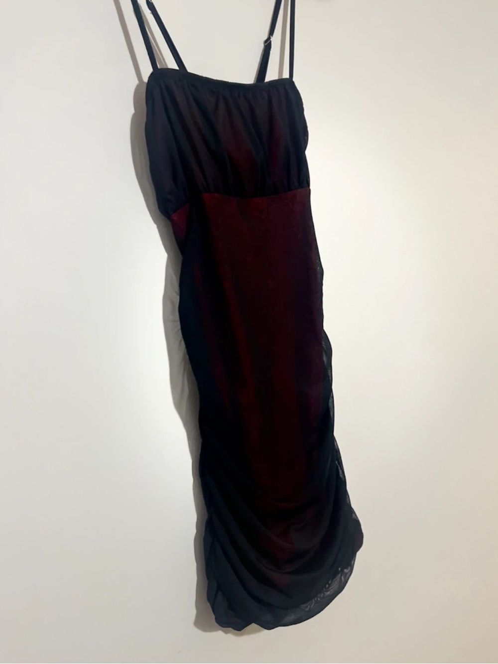 Ruched Black & Red Mini Dress